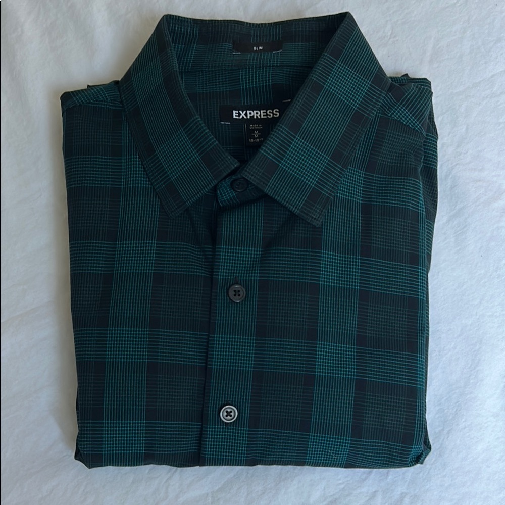Express Green and Black Casual Button Down Shirt